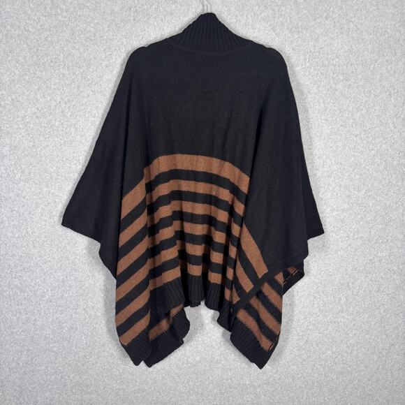 Peruvian Connection 100% Alpaca Poncho OS Turtleneck Black Gold Rust Comfy Cozy - Picture 8 of 9